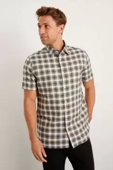 Image of Mens Short Sleeve Light Khaki Check Shirt