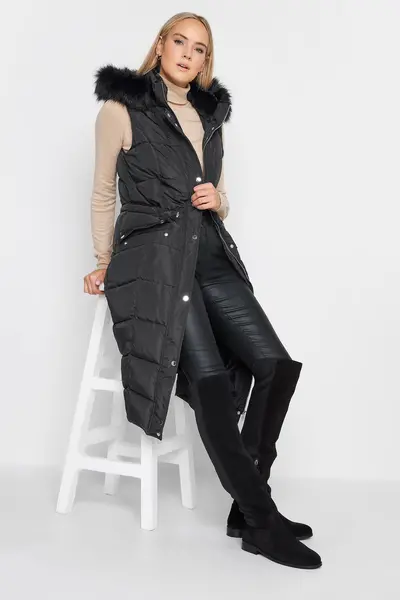 image of Long Tall Sally Tall Hooded Midi Gilet Black