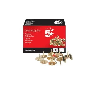 image of 5 Star 11mm Brassed Drawing Pins of Head Diameter Pack of 150