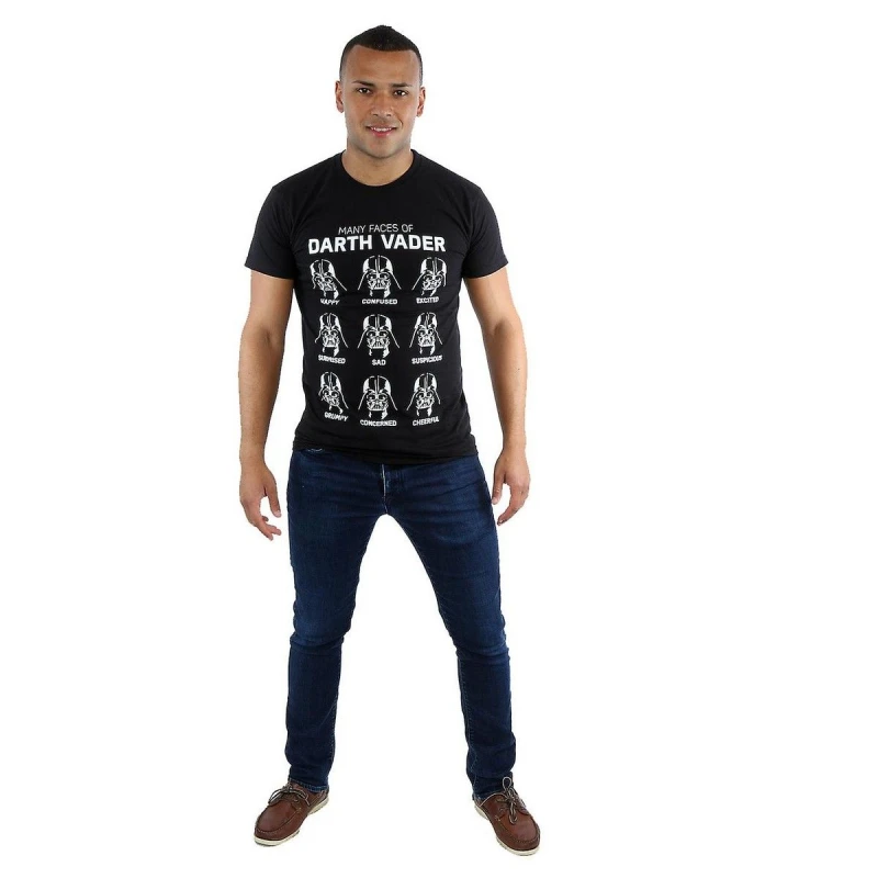 Image of Star Wars Star Wars Men Many Faces Of Darth Vader Cotton T-Shirt in Black Size: Small Black S Male 5063377442533