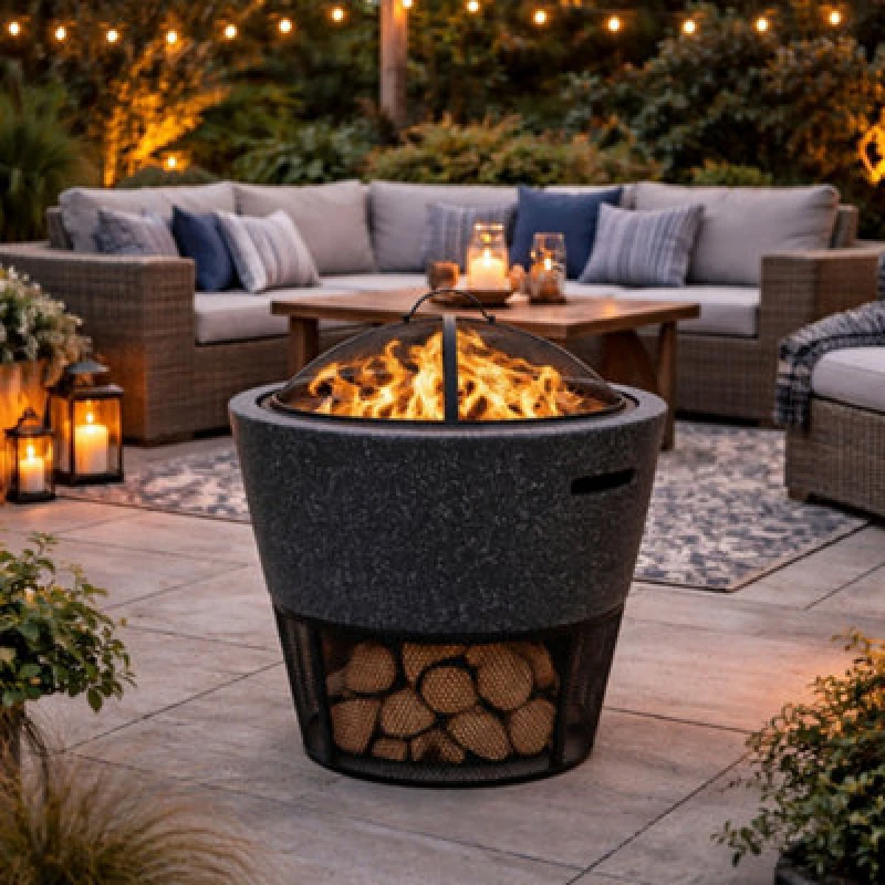 Image of Streetwize Round Firepit with Log Storage Fire Pits One Size Grey 39378802000