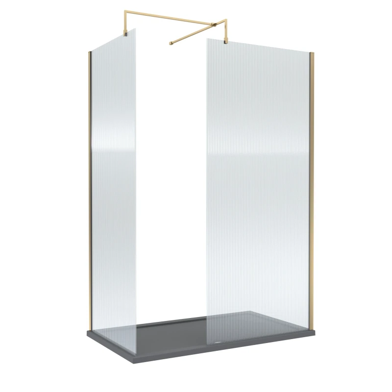 Image of Balterley Fluted 8mm Glass Walk In Wetroom Screens & Shower Tray, 1400 x 900mm in Metallics Metallics Unisex