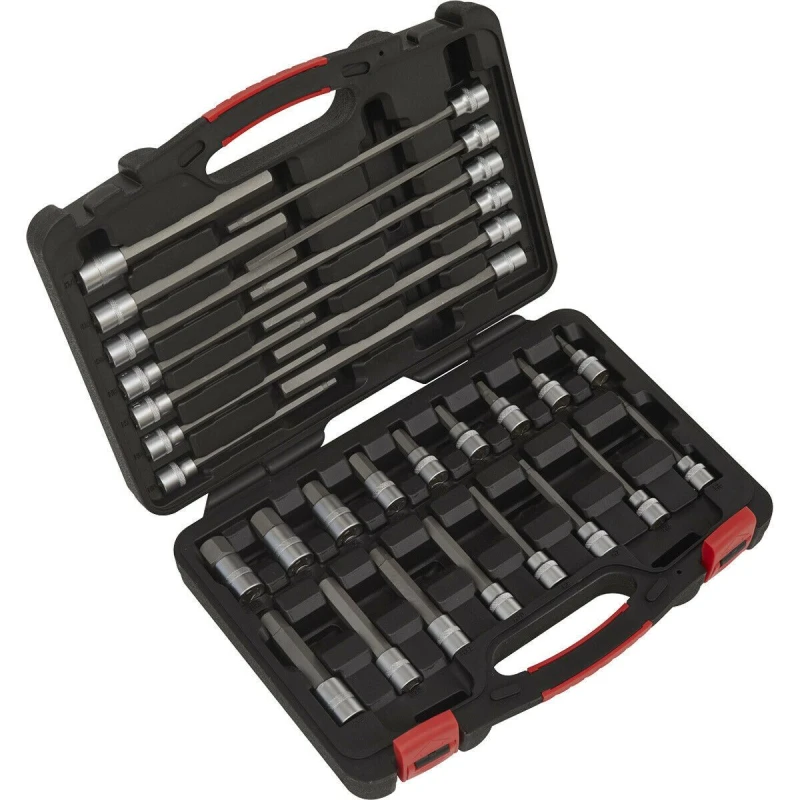 Image of Loops 30 PACK METRIC Male Hex Bit Set - 3/8" Square Drive Socket - 200mm Long S2 STEEL Metallics