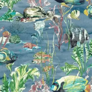 image of Grandeco Aquarium Fish Tank Deep Blue Wallpaper