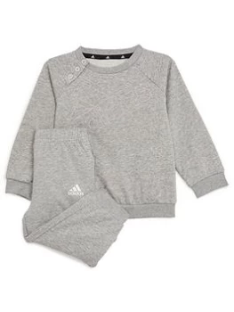 Image of Adidas Infants Outline Logo Crew & Pant Set, Grey/Pink, Size 18-24 Months, Women