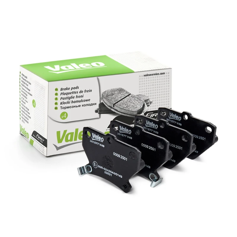 Image of VALEO 301577 Brake pad set Rear Axle, with acoustic wear warning, FIRST, without anti-squeak plate Brake Pad Set,disc brake (402)