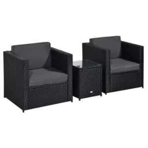Image of Outsunny 3pc Rattan Bistro Set - Black