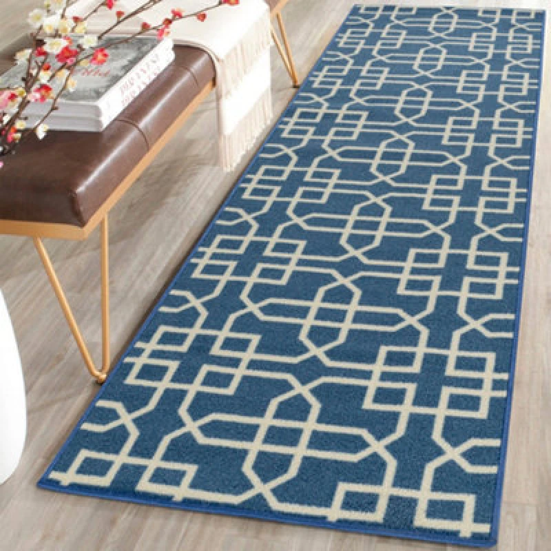 Image of Smart Living Smart Living Siam Heavy Duty Machine Washable Hallway Kitchen Non Slip Door Mat in Blue Size: 67cm x 220cm Blue 67cm x 220cm Unisex 867