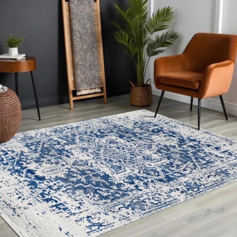 Image of Livabliss Vintage Oriental Boho Navy Juliette Area Rug 120 X 170 Cm - Easy Care, Non Shedding, Ideal For Living Room & Bedroom
