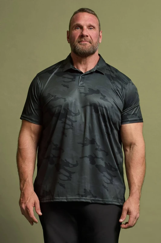 Image of BadRhino Mens Camo Print Polo Shirt in Black Size: Large Black Male L