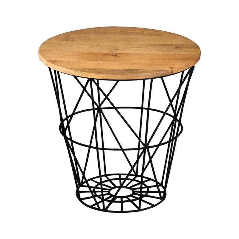 Image of Jaipur Furniture Ltd Ravi Iron Base Solid Wood Top Side Table - L50 x W50 x H50cm - Mango Light Finish in Brown Brown Unisex