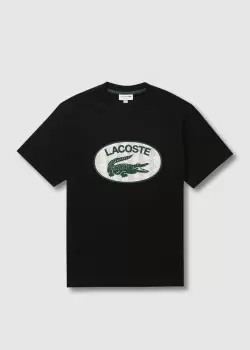 Image of Lacoste Mens Loose Fit Branded Monogram Print T-Shirt In Black