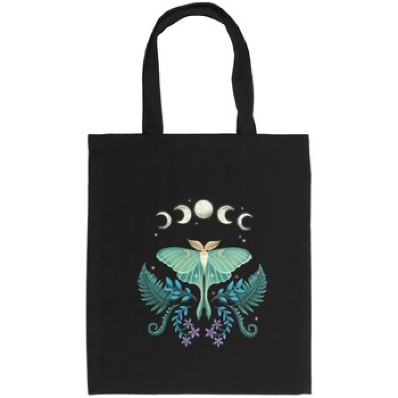 Image of Something Different Womens Luna Moth Cotton Tote Bag in True Black True Black Female One Size