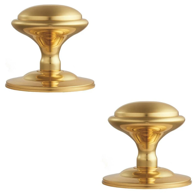 Image of Loops 2x Round Victorian Centre Door Knob Polished Brass 85mm Rose Outdoor Handle Metallics unisex