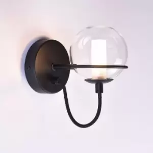 Image of Harper living 1xG9 Up Wall Light with On/Off Switch, Matt Black Finish, Globe Shaped Glass Shade