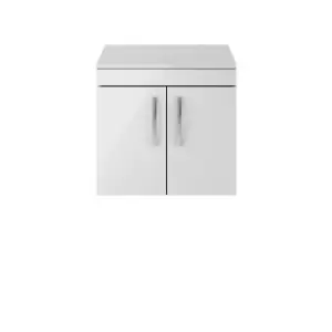 image of Nuie Athena 600 Wall Hung 2-door Vanity & Worktop - Gloss Grey Mist