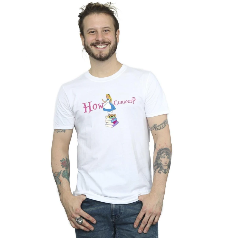 Image of Disney Men Alice In Wonderland How Curious T-Shirt in White Size: Small White S Male 5063153503632