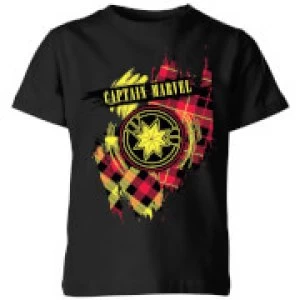 Image of Captain Marvel Tartan Patch Kids T-Shirt - Black - 11-12 Years