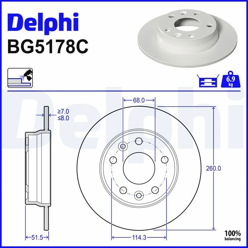 Image of DELPHI Brake disc DELPHI BG5178C
