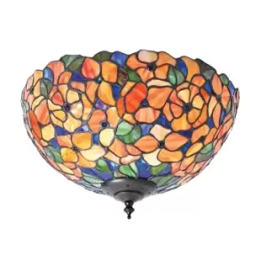 image of Josette 2 Light Medium Ceiling Flush Light Tiffany Style Glass, E27