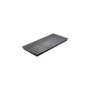 image of CEMO PE small container shelf sump tray, 40 l sump capacity, with steel grate