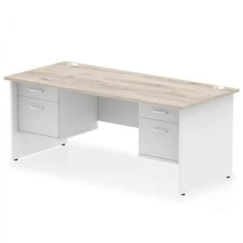 Image of Impulse Impulse 1800 x 800mm Straight Office Desk Grey Oak Top White Panel End Leg with 2 x 2 Drawer Fixed Pedestal MIRDP18FP2FP2GRYWHT