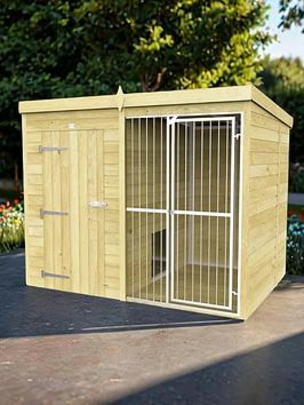 Image of DIY Sheds 8 x 6 Dog Kennel And Run (Full Height With Bars), Brown 8X6DKFHB