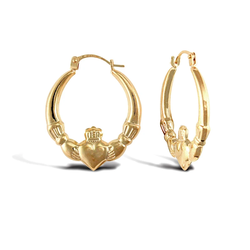 Image of Jewelco London 9ct Gold Claddagh (Chladaigh) Creole Earrings - JER761 Gold female