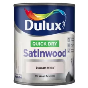 Image of Dulux Quick Dry Blossom White Satinwood Mid Sheen Paint 750ml