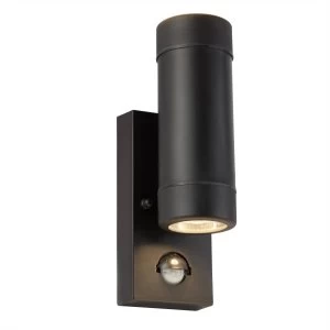 Image of 2 Light Outdoor Up Down Wall Light Black with PIR Sensor IP44, GU10