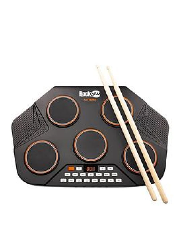 Image of Rockjam Tabletop 5 Pad Electronic Midi Drum Kit – Rechargeable, Velocity Sensitive Pads, Built-in Speakers, USB Midi, 12 Drum Kit