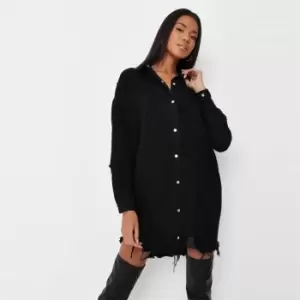 Missguided Distress Denim Shirt Dress - Black