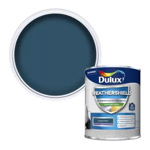 Image of Dulux Weathershield Exterior Quick Dry Indigo Shade Satin Paint 750ml