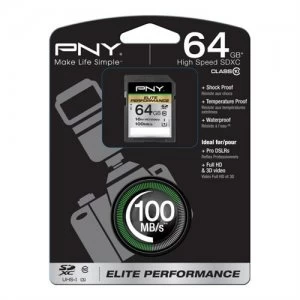 image of PNY 64GB SDXC memory card Class 10