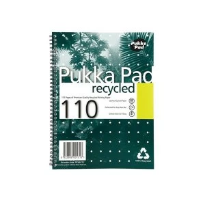 image of Pukka Pad Notebook Wirebound Recycled 80gsm Ruled and Margin 4 Hole 100 Pages A4 Pack 3