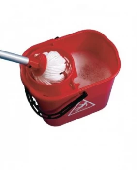 image of 2Work Red Plastic Mop Bucket with Wringer 15 Litre 102946RD