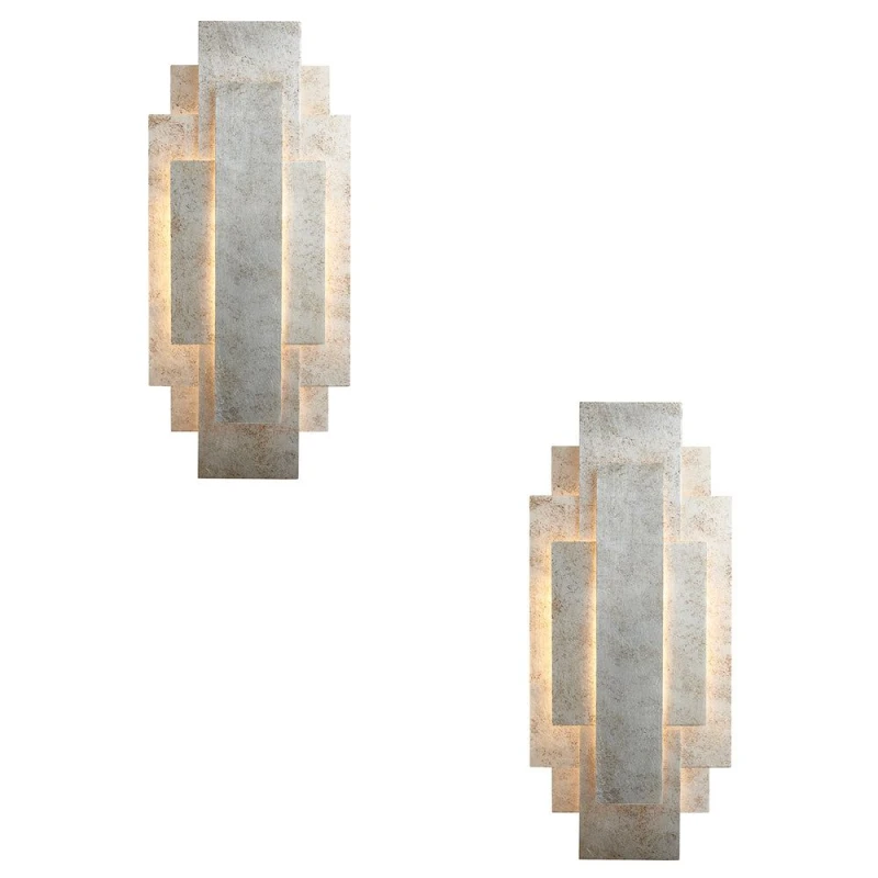 Image of Loops 2 PACK Antique Silver Leaf Panel Wall Light - Twin G9 LED - Decorative Sconce Metallics