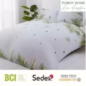 Image of Home Tropics Palm Tree Leaves Green Reversible Super King Duvet Cover Set Bedding Set - Green - Rapport