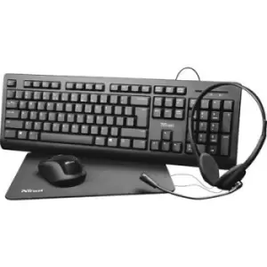 Image of Trust PRIMO 4-IN-1 HOME OFFICE SET Radio, Corded, USB Keyboard and mouse set German, QWERTZ, Windows Black