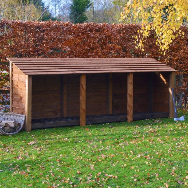 Image of Rutland County Garden Furniture Ltd Empingham 4ft Log Store - L80 x W340 x H128cm - Rustic Brown Brown Unisex