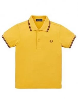 image of Fred Perry Boys Twin Tipped Short Sleeve Polo Shirt - Gold, Size 6-7 Years