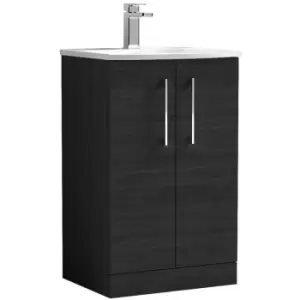 image of Arno Charcoal Black 500mm 2 Door Vanity Unit with 30mm Profile Curved Basin - ARN601G - Charcoal Black - Nuie