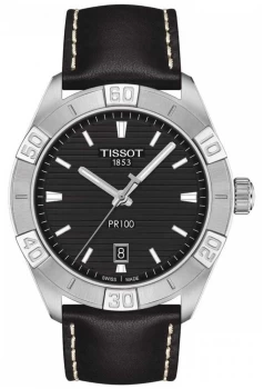 image of Tissot PR100 Sport Black Dial Black Leather Strap Watch