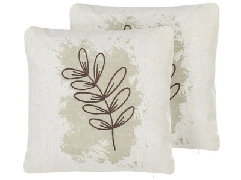 Image of Beliani Set Of 2 Decorative Cushions Calendula 45 X 45cm White Plant Pattern