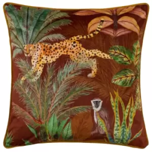 image of Aranya Piped Velvet Cushion Rust, Rust / 43 x 43cm / Polyester Filled