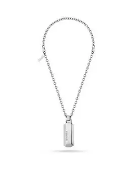 image of Police Silver Perforated Pendant On A Stainless Steel Chain, Silver, Men