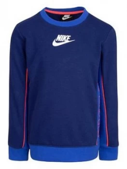 Image of Nike Younger Boys Color Block Crew Neck Top - Blue, Size 6-7 Years