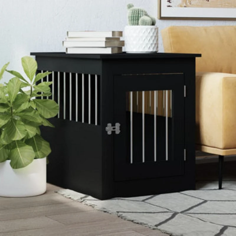Image of vidaXL Dog Crate Furniture Black 55x75x65cm Engineered Wood, Black 838317