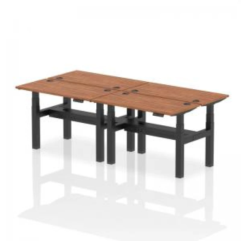 Image of AIR Dynamic Air Back-to-Back W1200 x D600mm Height Adjustable Sit Stand 4 Person Bench Desk With Cable Ports Walnut Finish Black Frame - HA01590 HA015