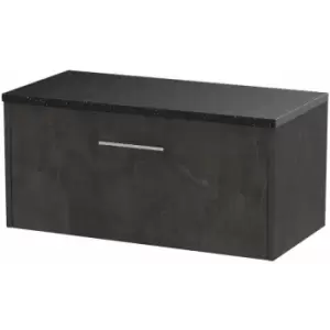 Juno Wall Hung 1-Drawer Vanity Unit with Sparkling Black Worktop 800mm Wide - Metallic Slate - Hudson Reed